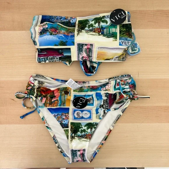 NWT VICI  Postcards Vacation Swim Set - Picture 2 of 8